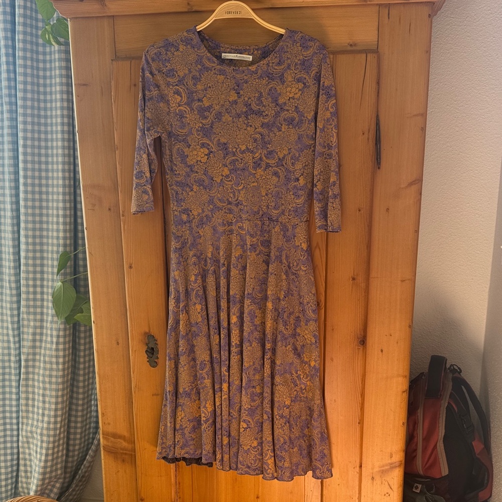 Peruvian Connection Purple and Mustard Paisley Midi Dress
